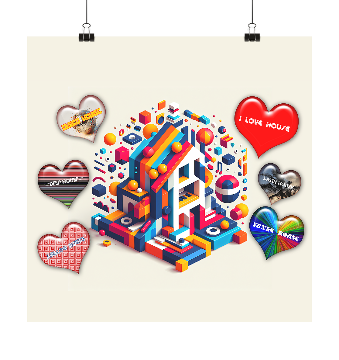 I LOVE HOUSE FARBIG - Poster 60x60 cm für Zuhause Deko - MAX F. ArtGrafic