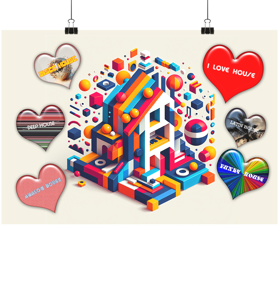 I LOVE HOUSE FARBIG - I LOVE HOUSE Poster kaufen - Poster Din A1 (quer) - MAX F. ArtGrafic