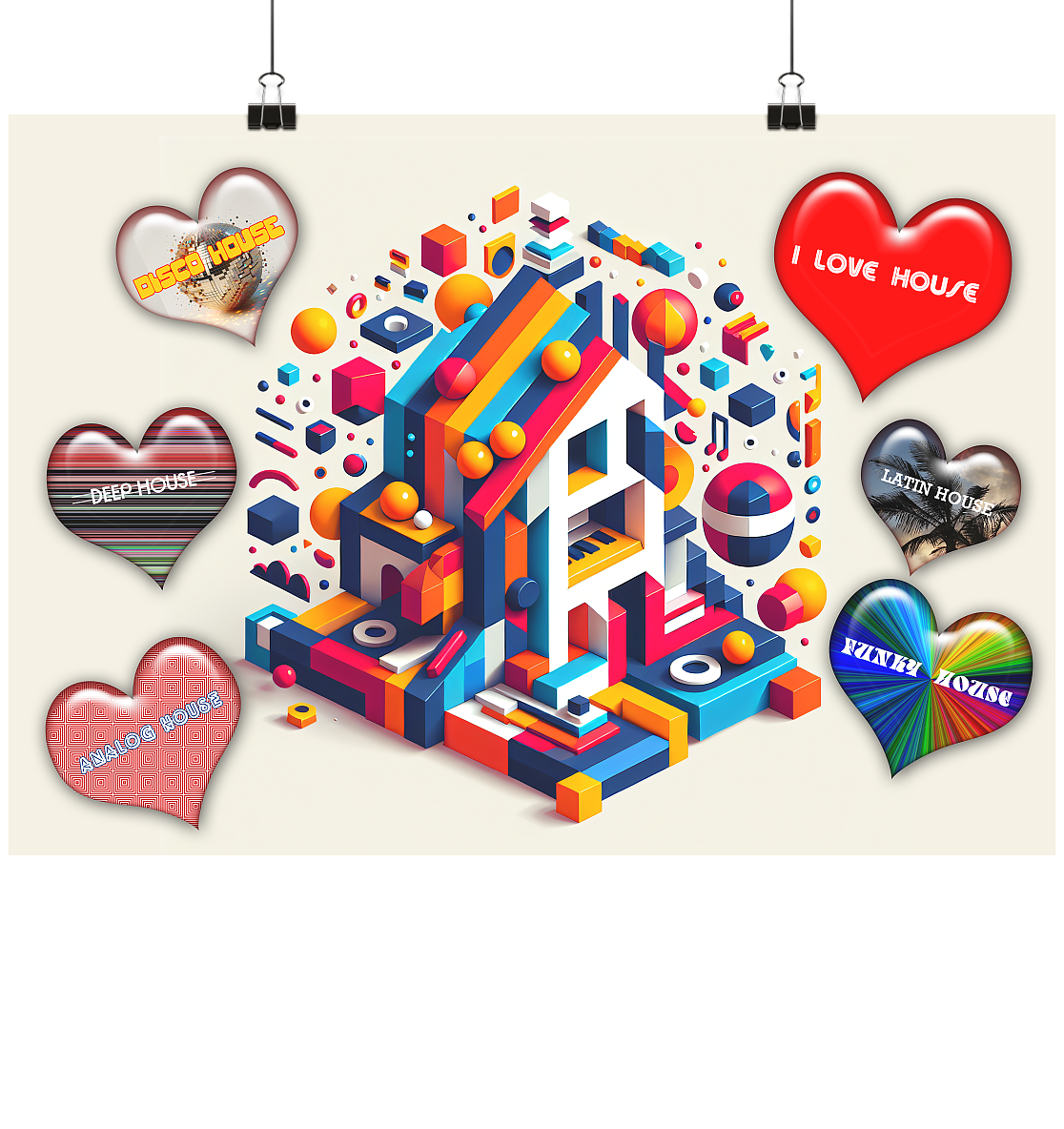 I LOVE HOUSE POSTER DIN A2 - Farbiges Design im Querformat - MAX F. ArtGrafic