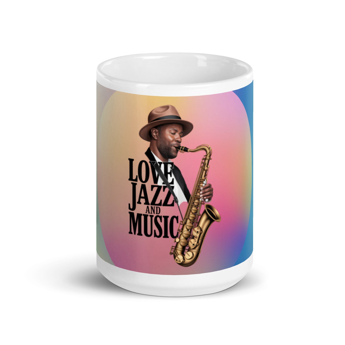 Weiße Tasse Love Jazz und Music – Glänzender Kaffeebecher für Musikliebhaber - MAX F. ArtGrafic