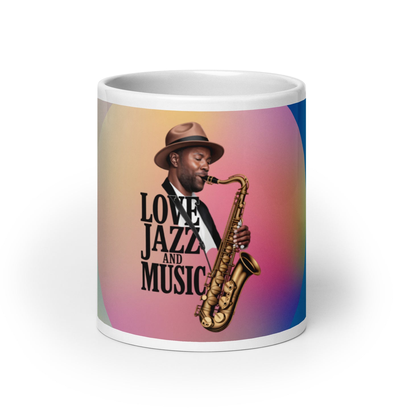 Weiße Tasse Love Jazz und Music – Glänzender Kaffeebecher für Musikliebhaber - MAX F. ArtGrafic