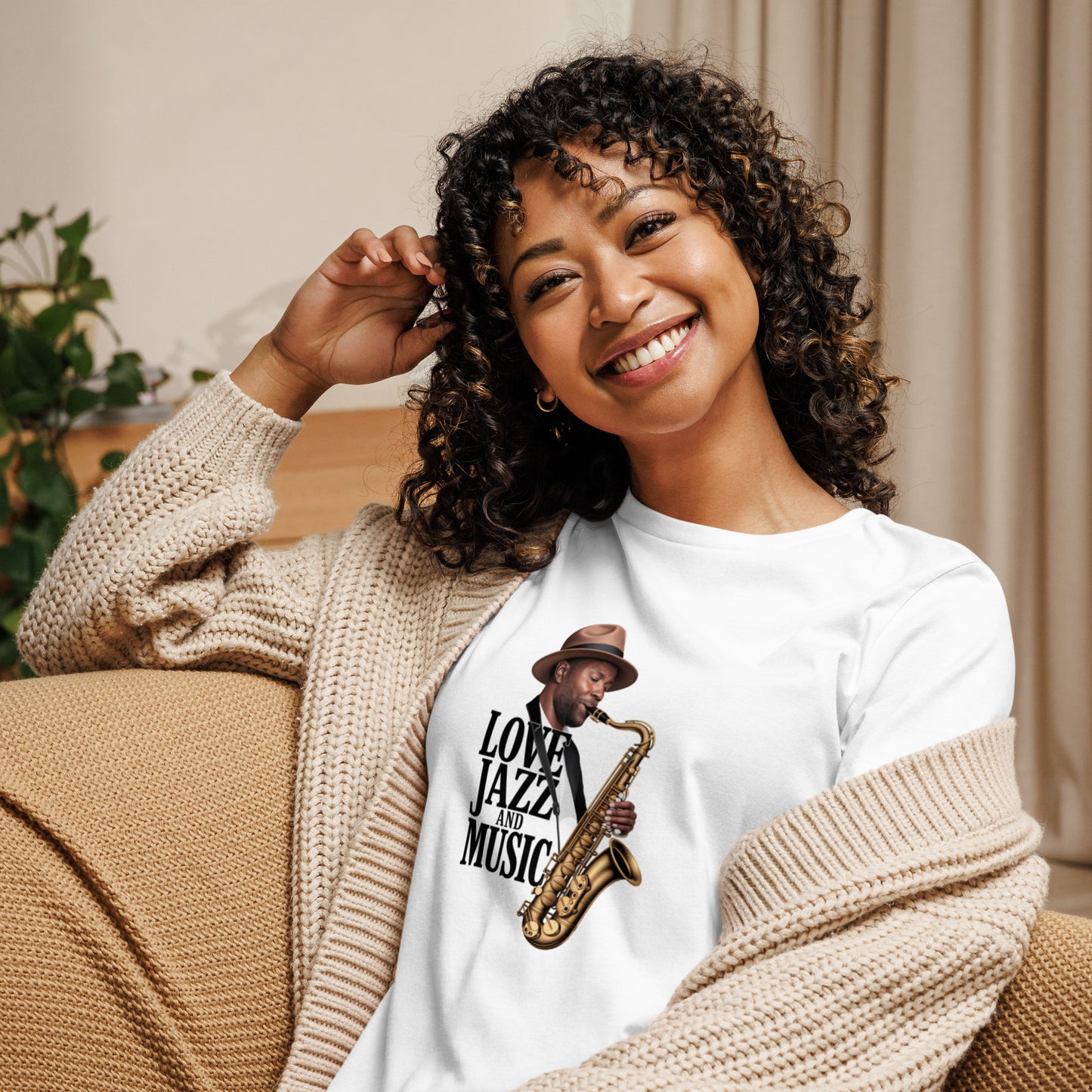Lockeres Damen-T-Shirt LOVE JAZZ AND MUSIC für Musikliebhaber - MAX F. ArtGrafic