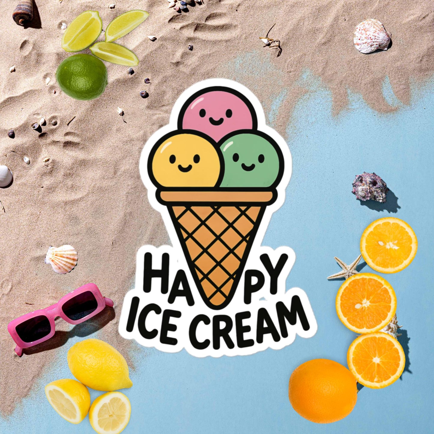 Blasenfreie Aufkleber HAPPY ICE CREAM für perfektes Design ohne Blasen - MAX F. ArtGrafic