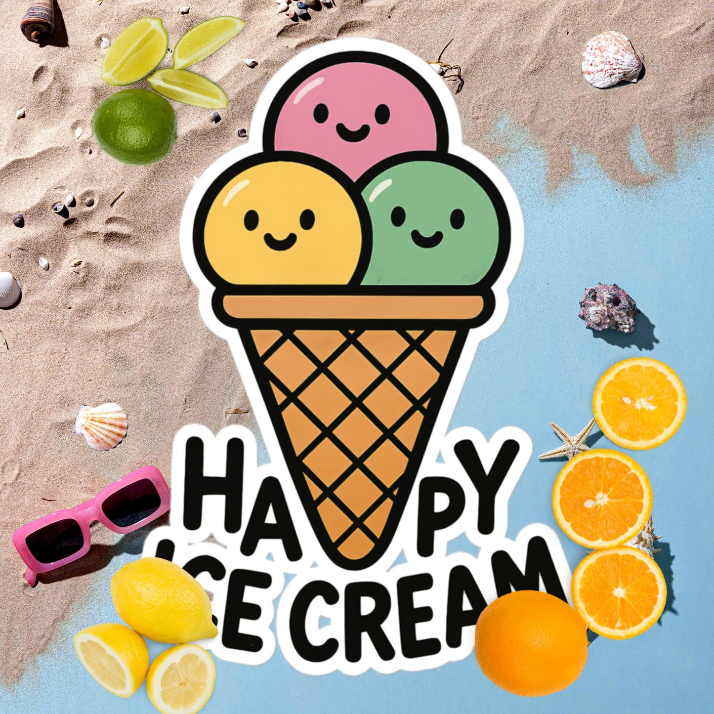 Blasenfreie Aufkleber HAPPY ICE CREAM für perfektes Design ohne Blasen - MAX F. ArtGrafic