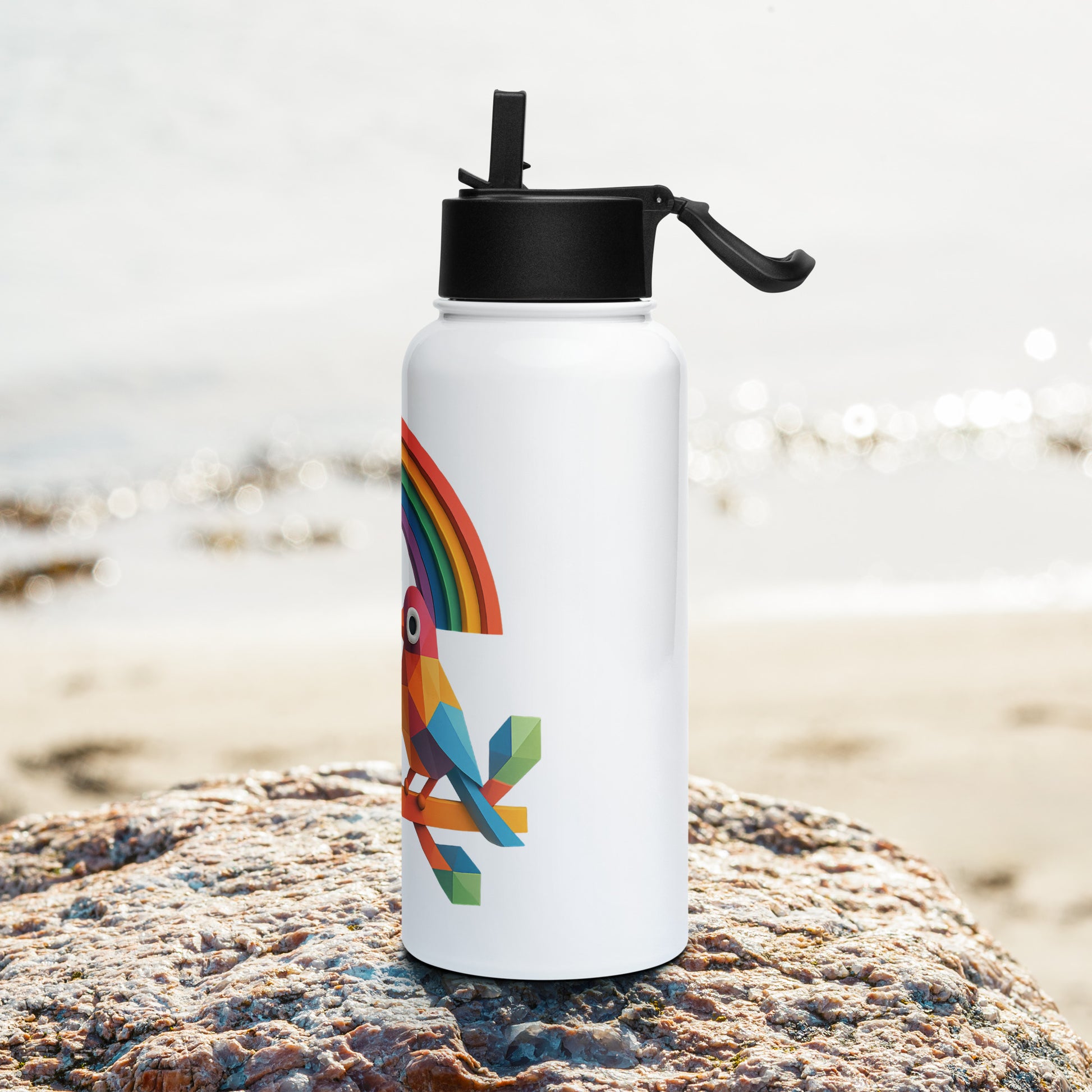 Edelstahl Trinkflasche mit Strohhalm - MAX F. ArtGrafic