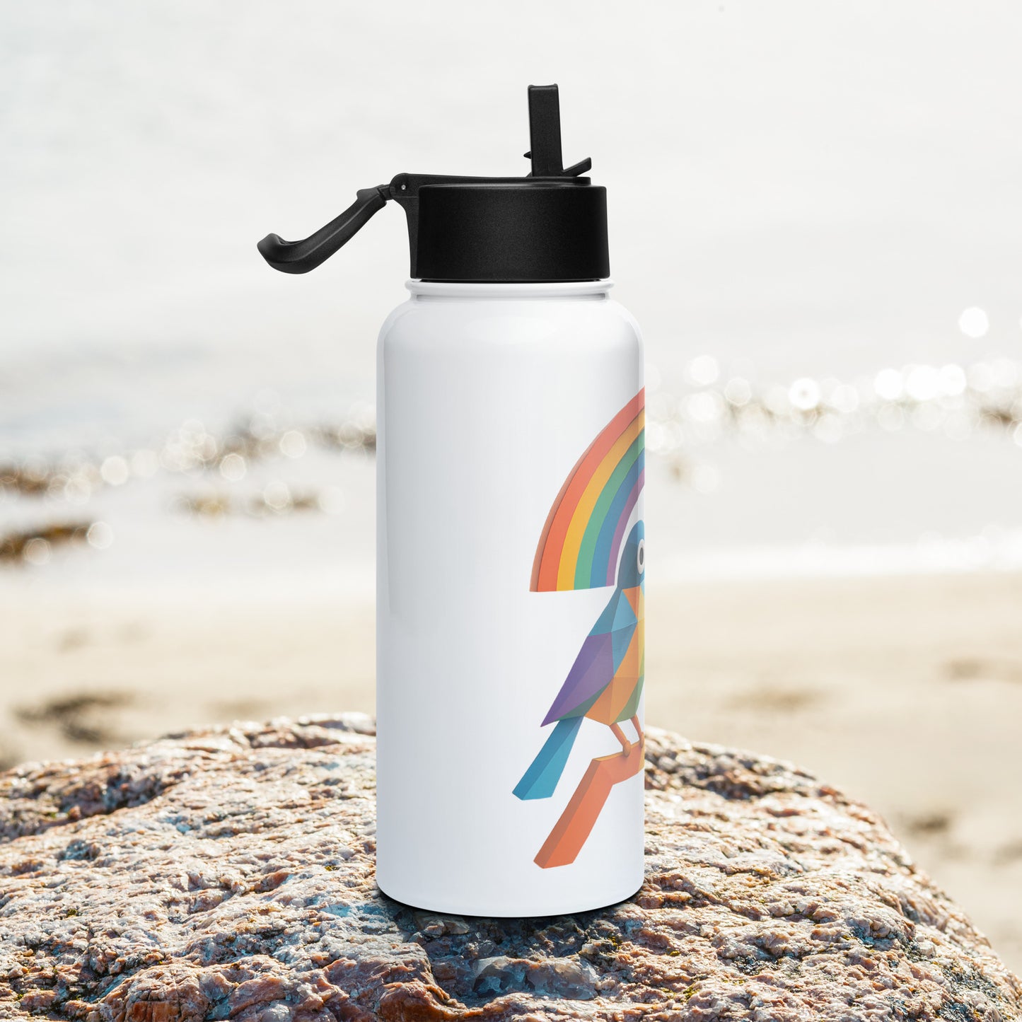 Edelstahl Trinkflasche mit Strohhalm - MAX F. ArtGrafic