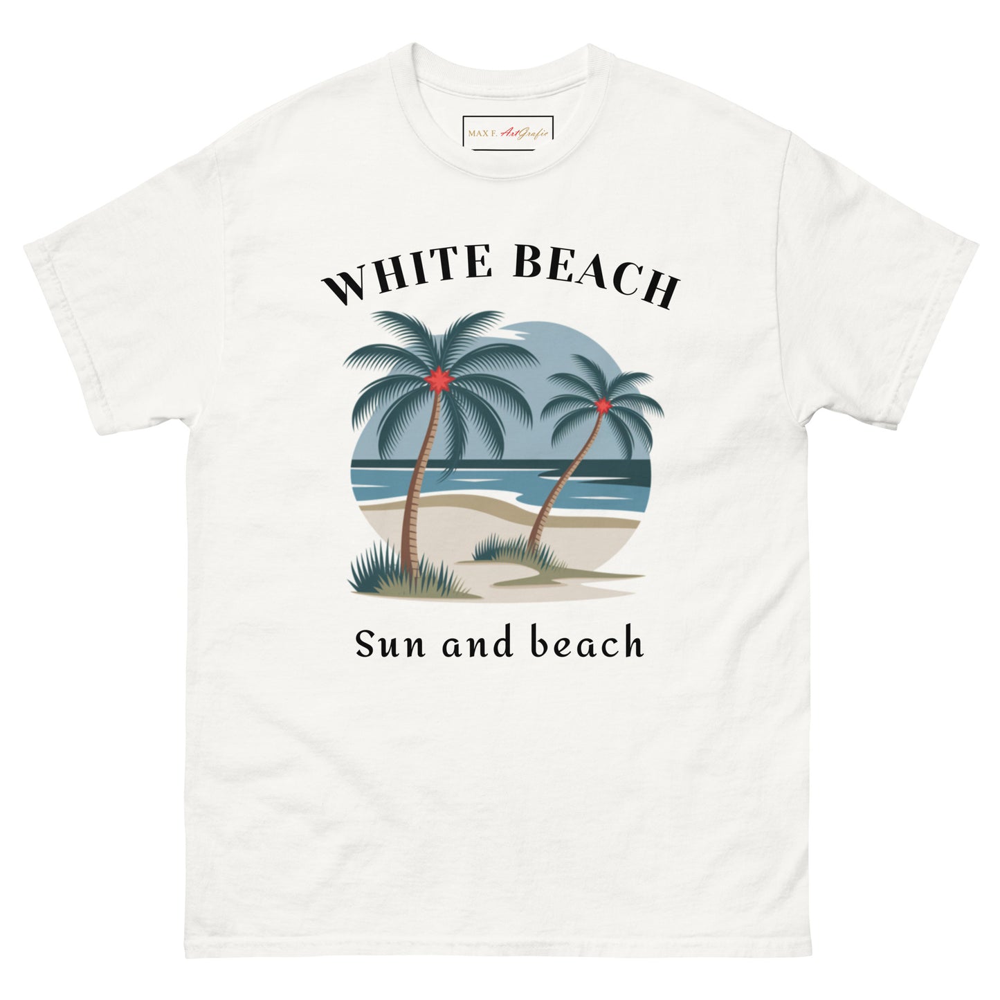 Klassisches Unisex T-Shirt - WHITE BEACH für jeden Anlass - MAX F. ArtGrafic