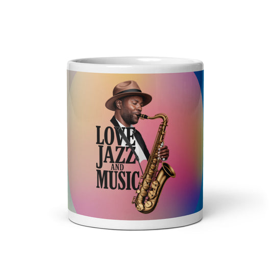 Weiße Tasse Love Jazz und Music – Glänzender Kaffeebecher für Musikliebhaber - MAX F. ArtGrafic