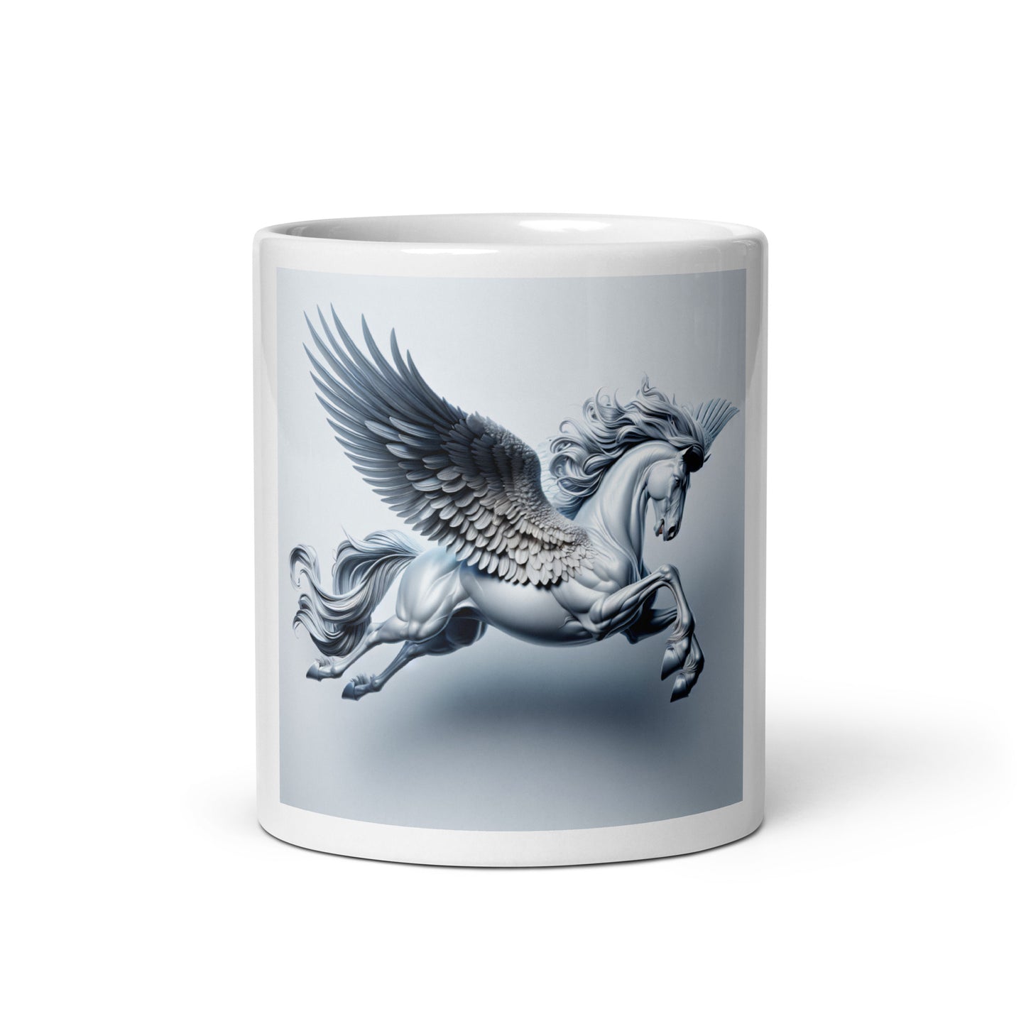 Weiße, glänzende Tasse  PEGASUS - MAX F. ArtGrafic