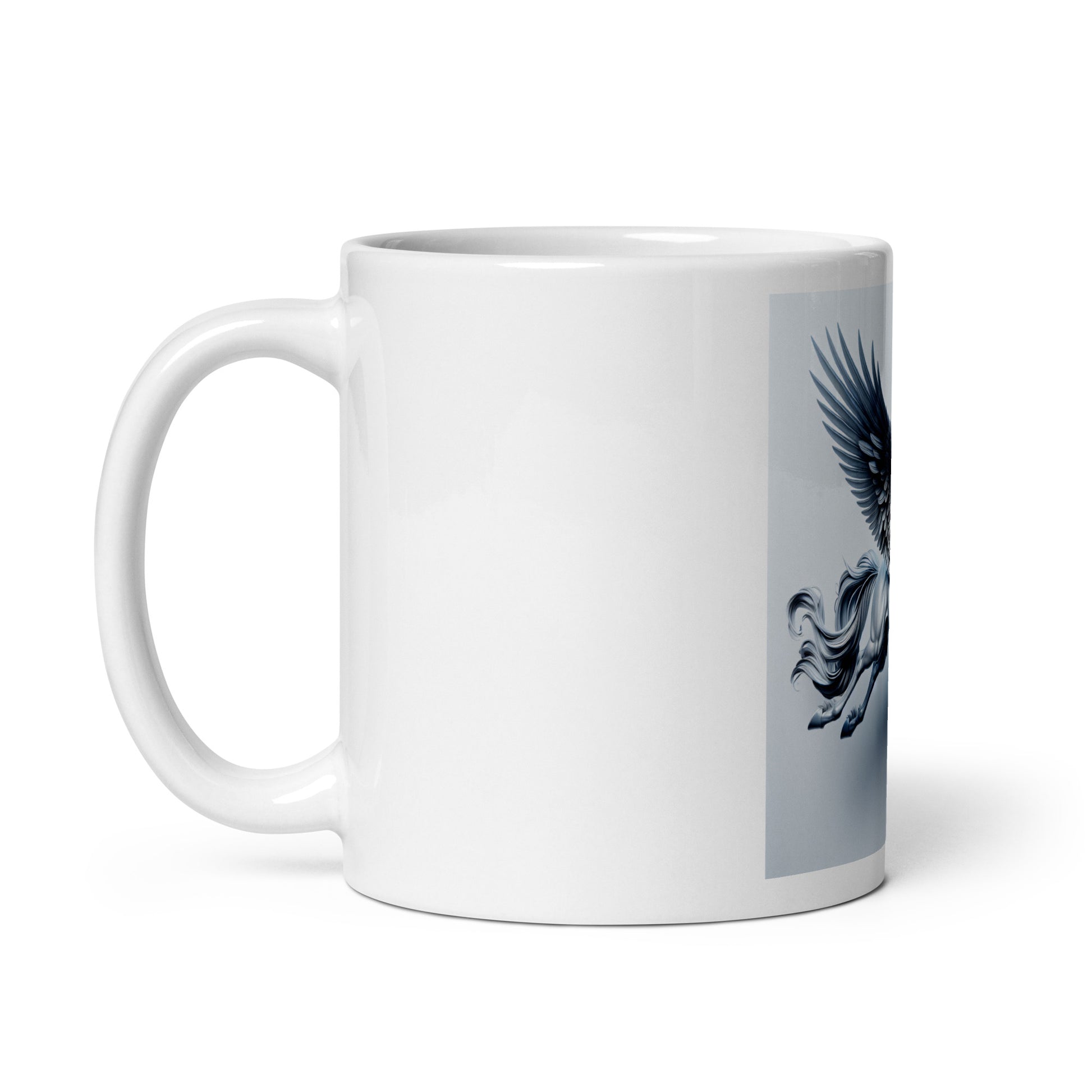 Weiße, glänzende Tasse  PEGASUS - MAX F. ArtGrafic