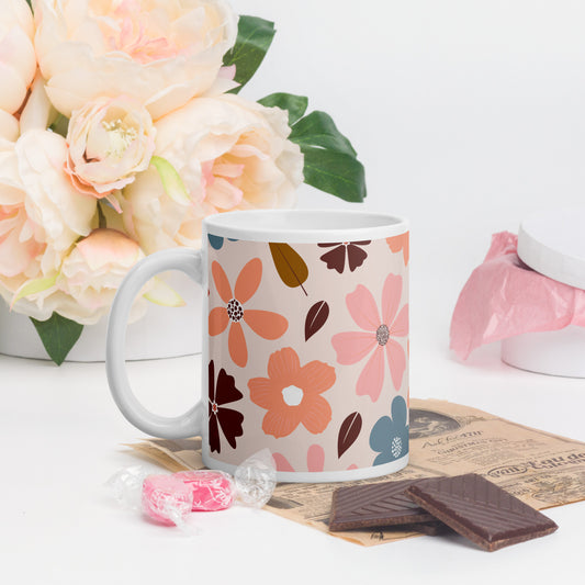Weiße, glänzende Tasse - Blumen - MAX F. ArtGrafic