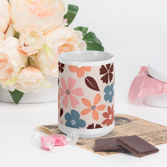 Weiße, glänzende Tasse - Blumen - MAX F. ArtGrafic