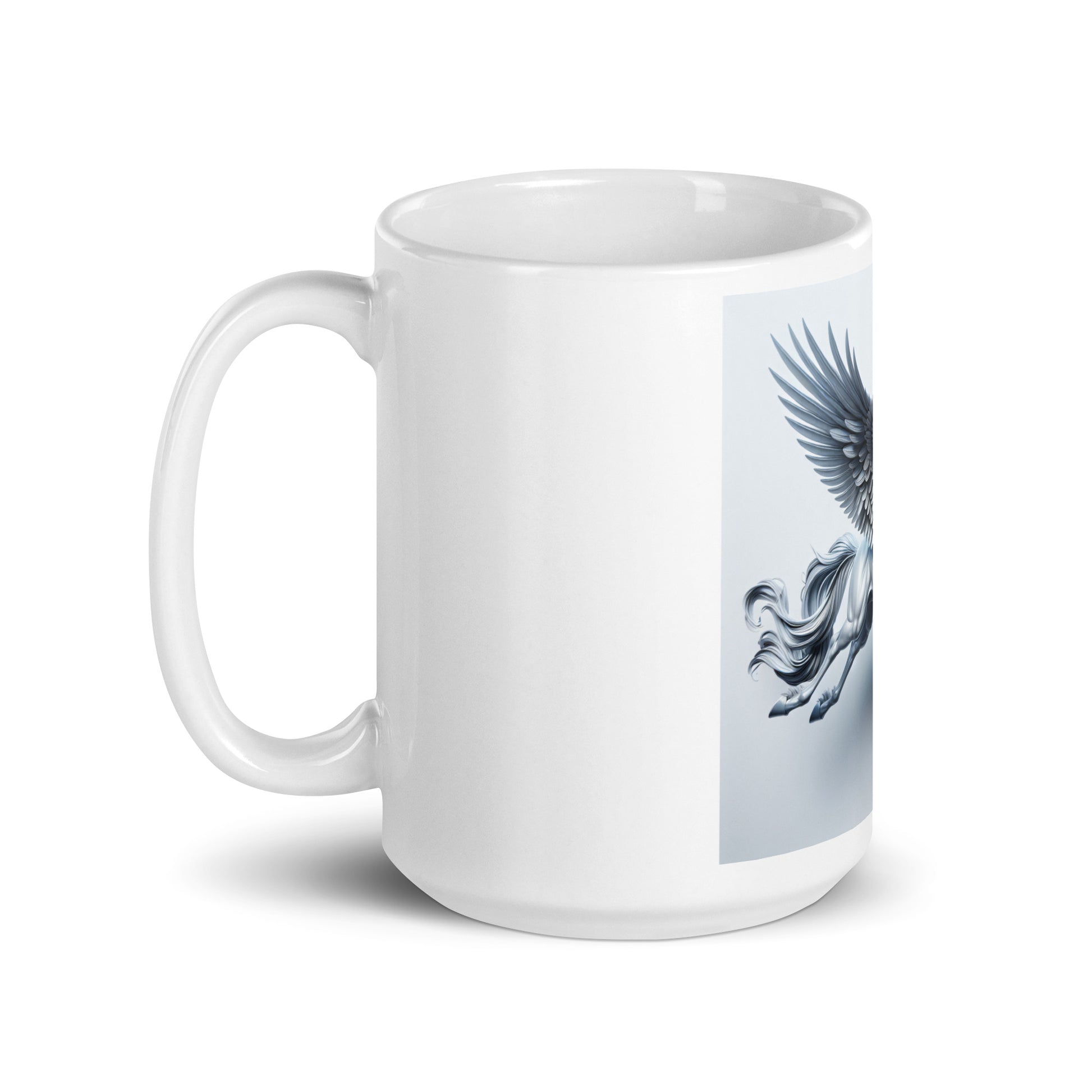 Weiße, glänzende Tasse  PEGASUS - MAX F. ArtGrafic